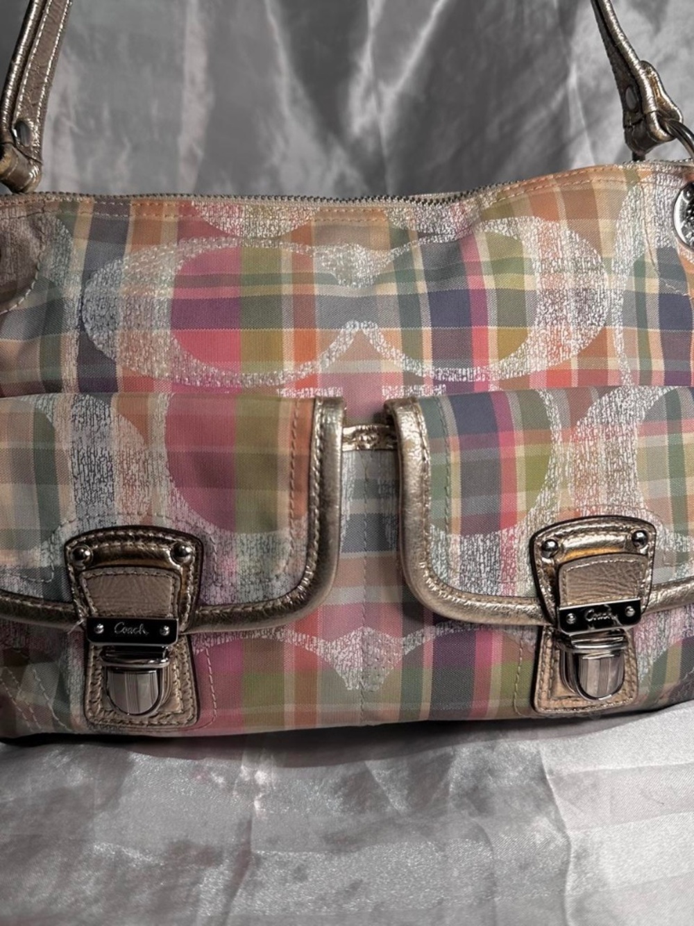 Vintage 2010s Coach Signature Poppy Madras Plaid Shoulder Bag Multi Color